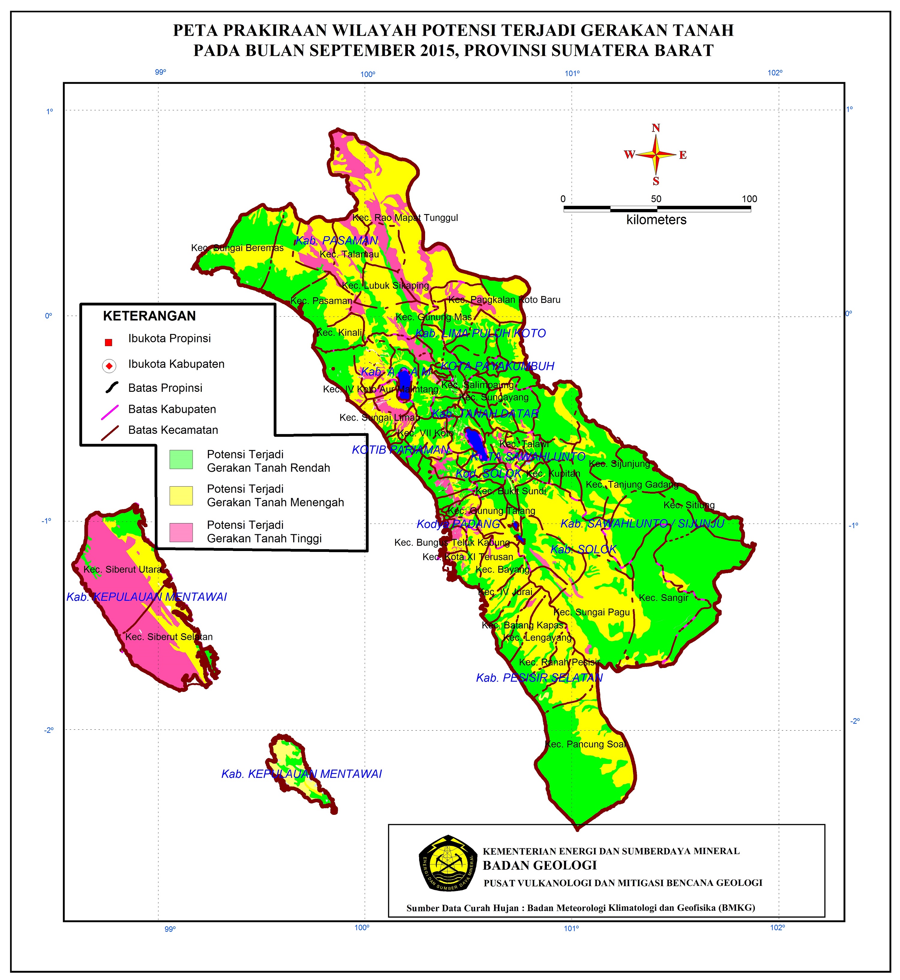 Peta Prakiraan Wilayah Potensi Gerakan Tanah Sumatera Barat Bulan September 2015 Peta Prakiraan Wilayah Potensi Gerakan Tanah Sumatera Barat Bulan September 2015